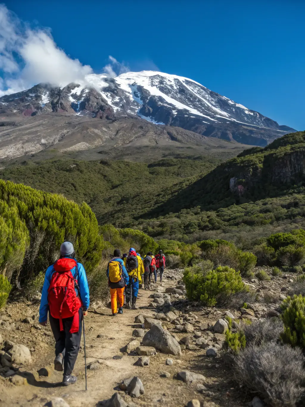 A scenic view of hikers traversing a mountain trail during a Gages Trail Running hiking event, emphasizing the beauty of the natural landscape.